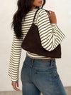 Striped Contrast Rib Knit Long Sleeve T-Shirt