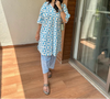 Geometric Blue Side Placket Boxy Co-Ord Set