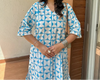 Geometric Blue Side Placket Boxy Co-Ord Set