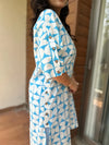 Geometric Blue Side Placket Boxy Co-Ord Set