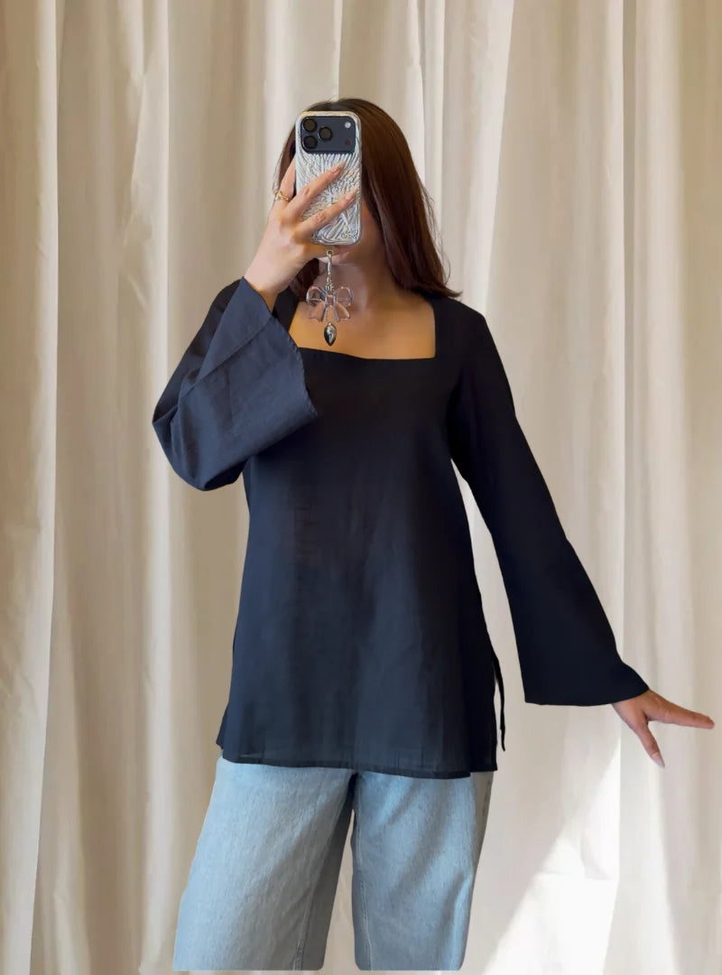 Vestraa - Navy Blue Square Neck Kurti