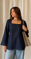 Vestraa - Navy Blue Square Neck Kurti