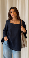 Vestraa - Navy Blue Square Neck Kurti