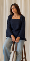 Vestraa - Navy Blue Square Neck Kurti