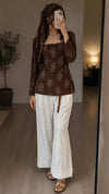 Mocha Bloom Tie-Side Kurti